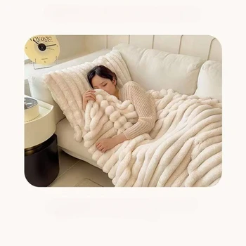Winter Thick Warm Fleece Blanket Lightweight Luxury Solid Color Multifunctional Rabbit Fleece Blanket Bedroom Living Room Blanke 2