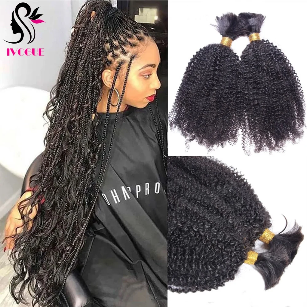 

Afro Kinky Curly Human Hair Bulk For Braiding Mongolian Remy Human Hair Extension Hair Bundle No Weft for Women Natural Black