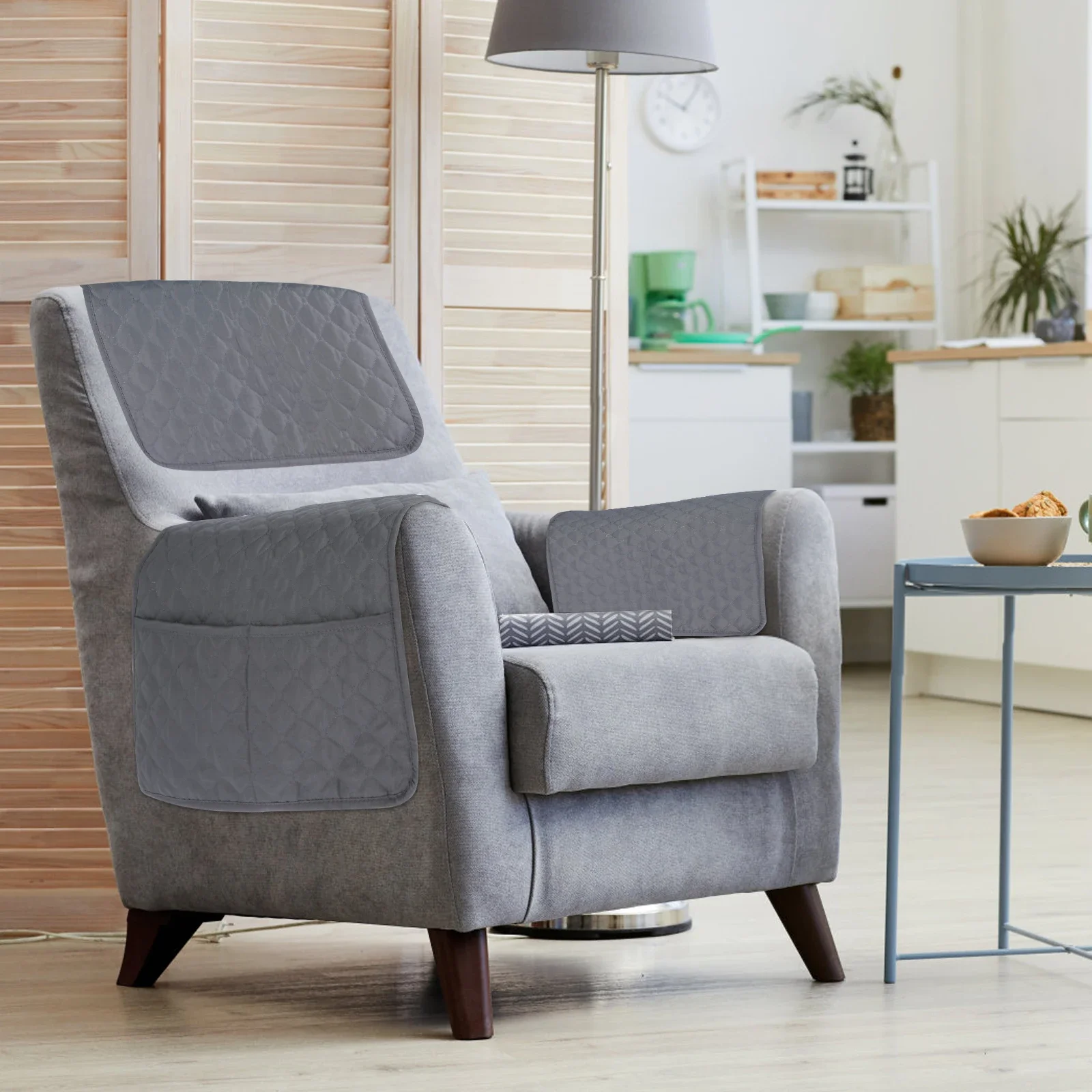 New 3Pcs Sofa Armrest Cover Headrest Cover 22.4&times;15 Inch Polyester Recliner Chair Arm with 2 Large Pocket Waterproof Sofa