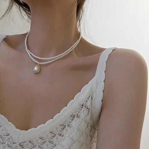 Natural Pearl Necklace Baroque Irregular Necklaces Women Round  Chokers Vintage French Pearl Pendant Clavicle Chain