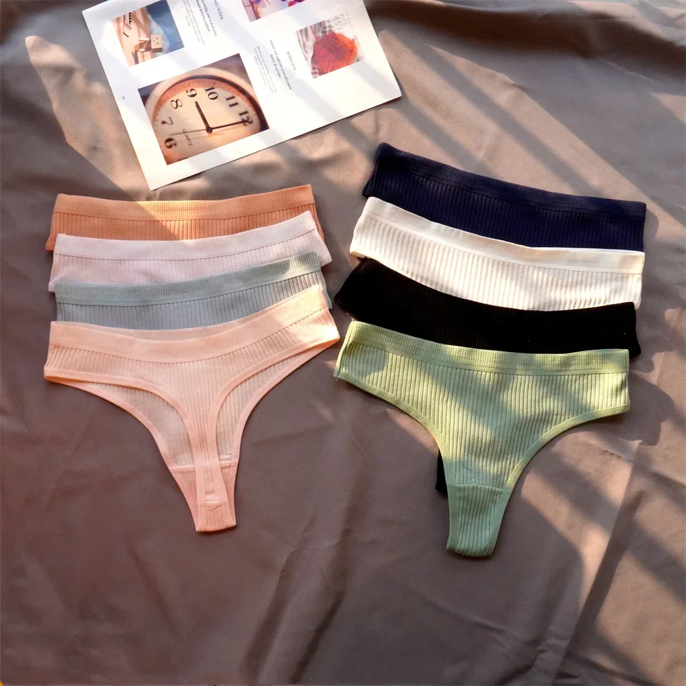 

3 Pcs Seamless Ladies Ribbed Cotton Women's Low Waist Girls Underwear Plus Size