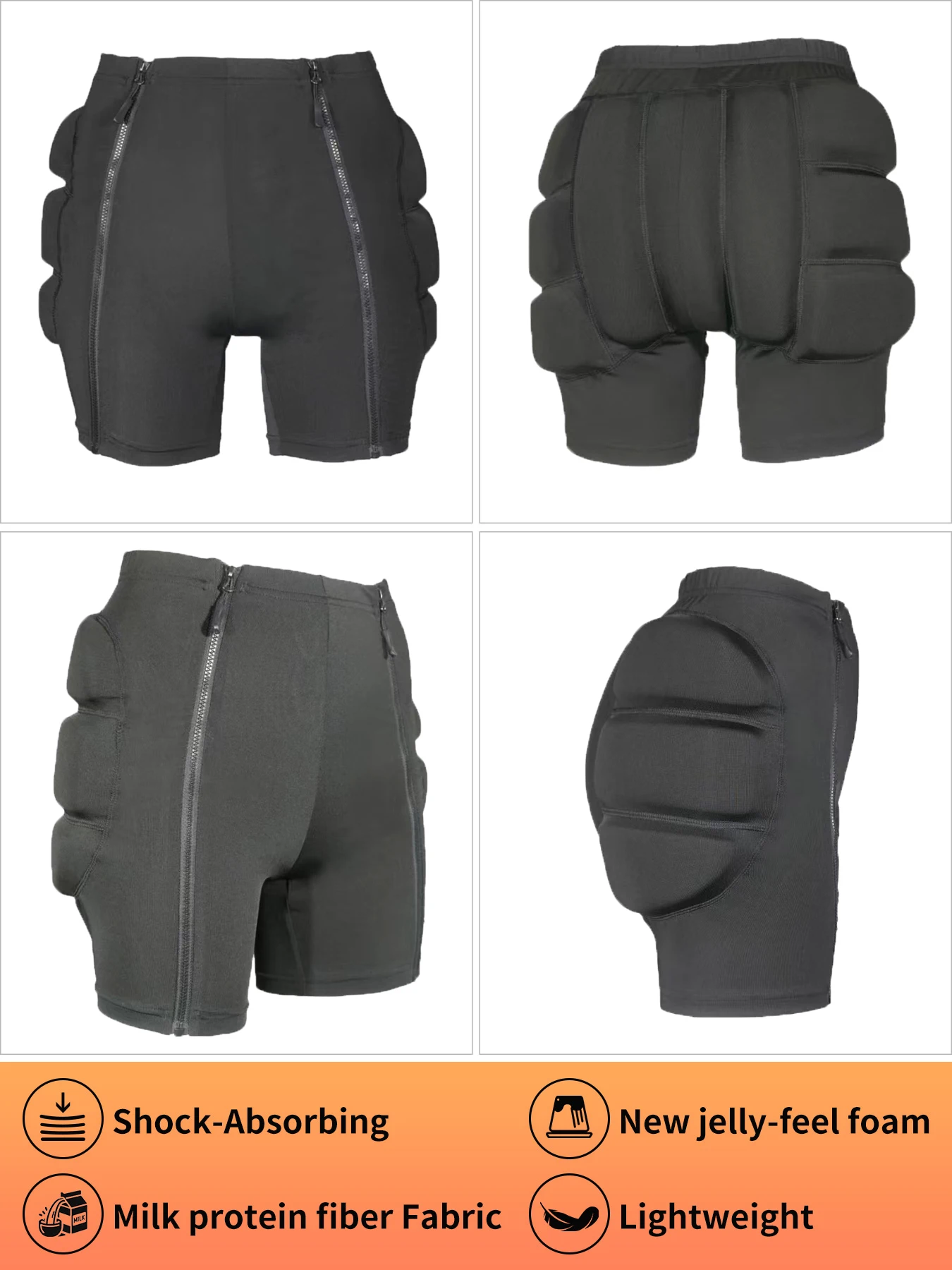 AVIVOR Figure Skating Protective Shorts with Side Zipper and 3D Padding for Kid Youth Adult Suitable for Skiing Skateboarding