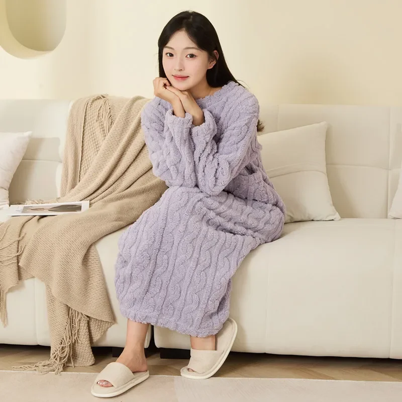 Thickened Warm Winter Pajamas Set for Women Flannel Long Sleeve Solid Striped Loungewear Plus Size Homewear Sleepwear Nightwear