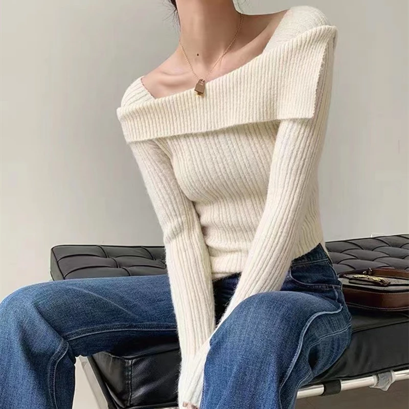 Women Elegant Knitted Pullover Sweater Long Sleeve Tops