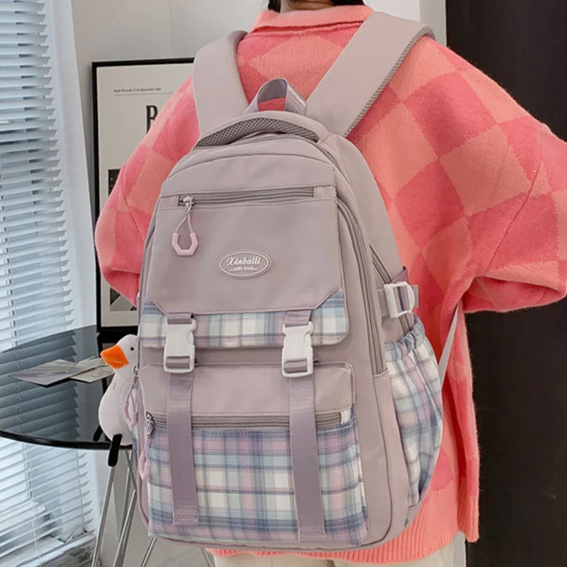 Trendy Kawaii Women Plaid School Bag  College Female Backpack Fashion Lady Cute Girl Lattice Backpack Travel Laptop Student Bags