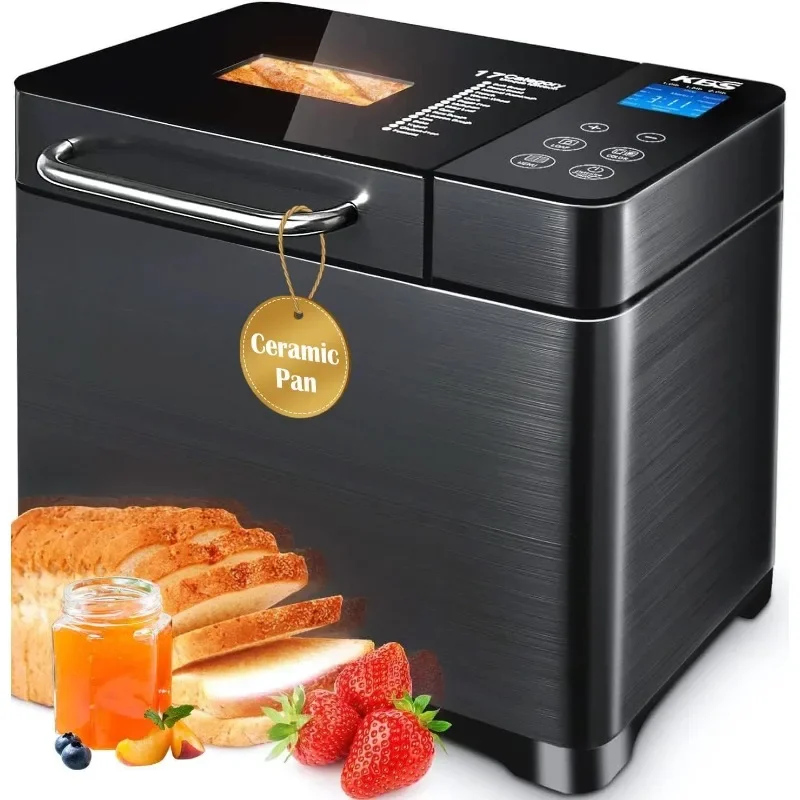 

KBS Bread Maker-710W Dual Heaters, 17-in-1 Bread Machine Stainless Steel with Auto Nut Dispenser&Ceramic Pan