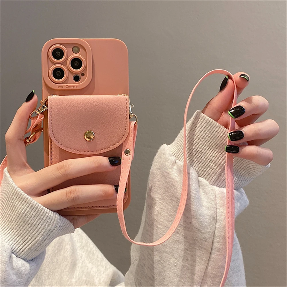 Luxury Leather Crossbody Neckband Wallet Phone Case with Card Holder