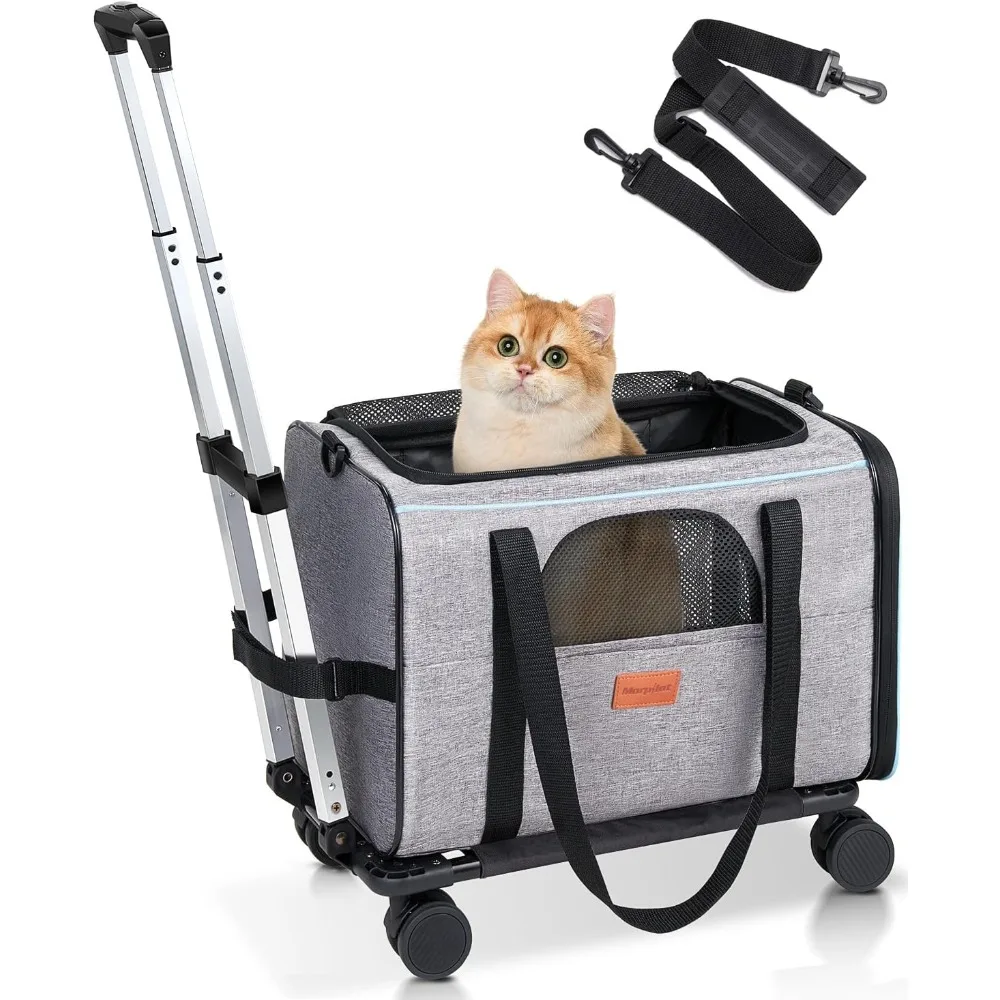 

Morpilot Cat and Dog Carrier with Detachable Wheels - Airline Approved Rolling Carrier for Small Pets and Cats - Foldable