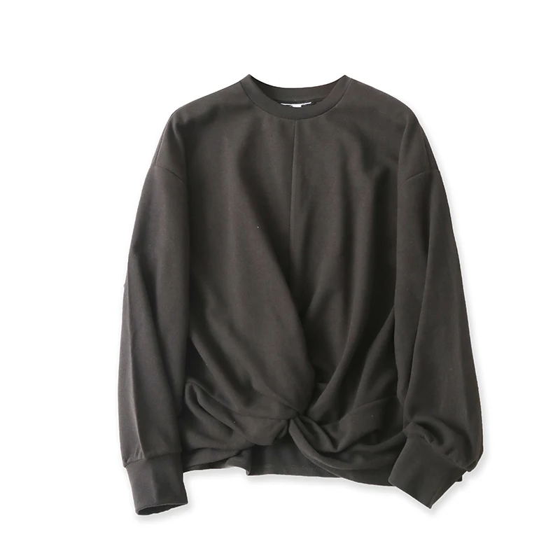 

Oversized Sweater Casual Round Neck Hem Pleated Loose Sleeved Top 15941