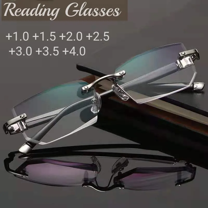 

Diamond Cutting Rimless Frame Presbyopic Glasses Men Anti Blue Light Blocking Eyeglasses Women Anti Fatigue Hyperopia Eyewear