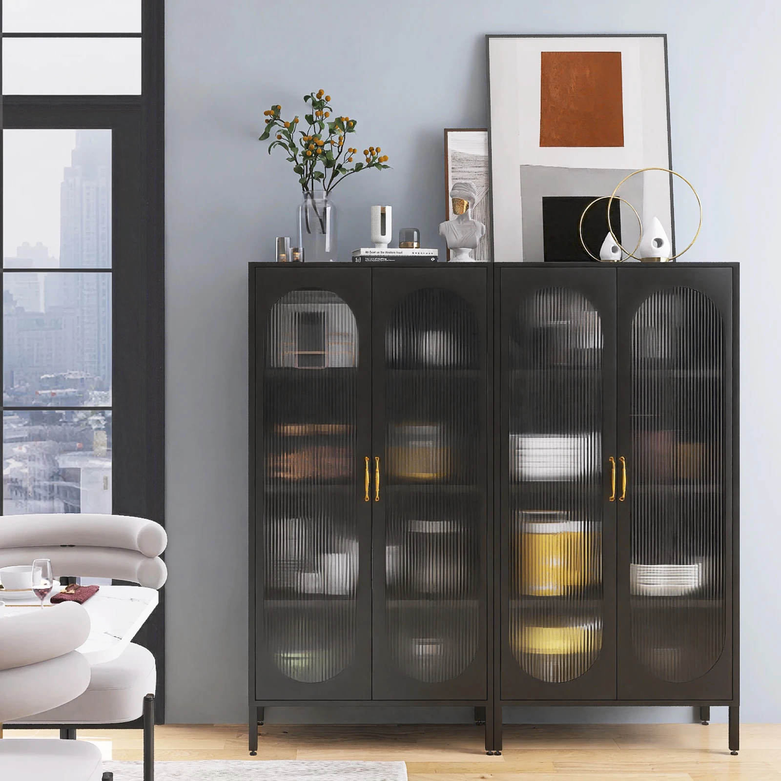 Steel Sideboard Storage Cabinet with Glass Door Steel File Cabinet Wardrobe File Chest Tallboy Display