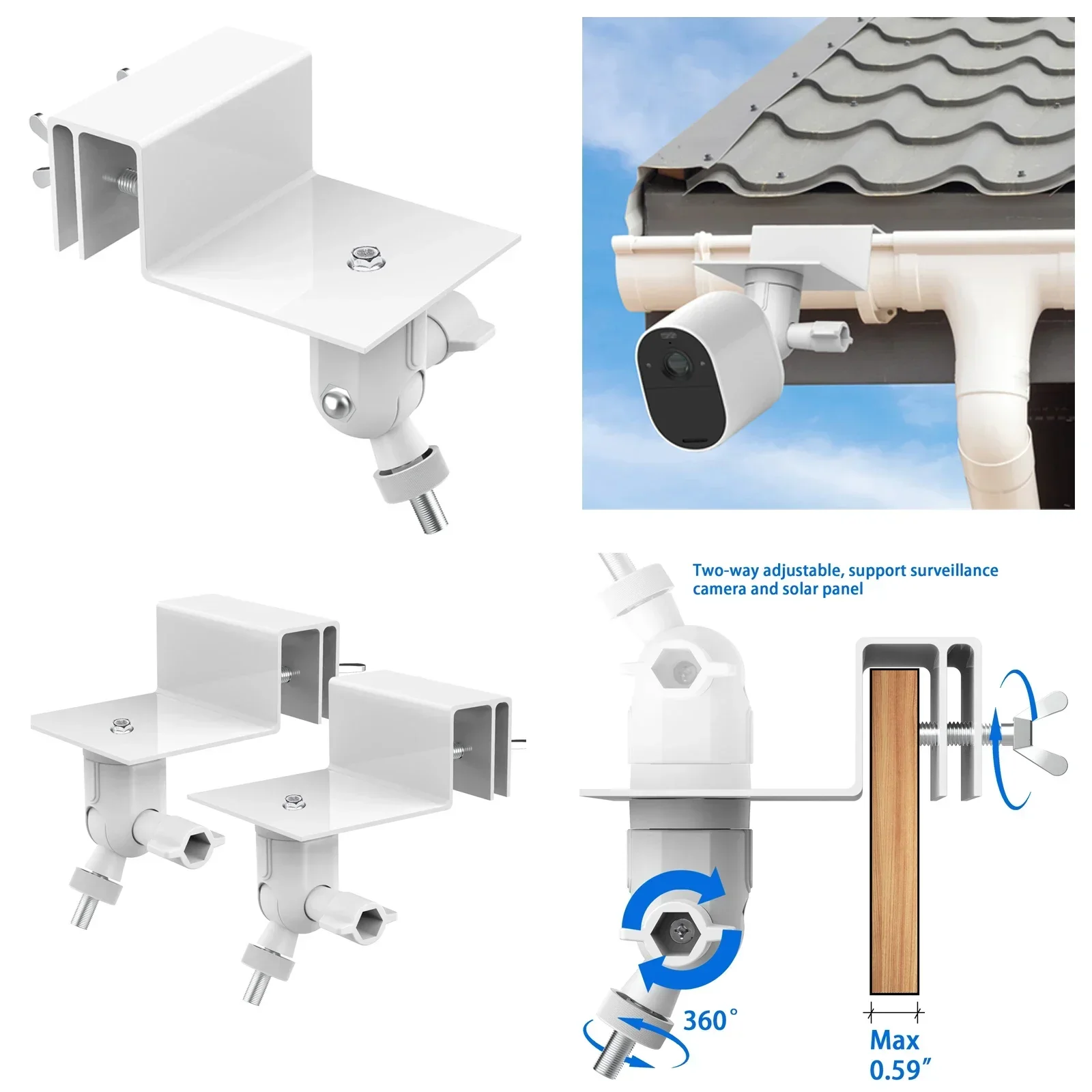 Weerbestendige gootbevestiging voor ring video deurbel 1 (1e en 2e generatie)/deurbel 4(2021)& 2/3/3 plus/wyze cam v3/blink xt/xt2 (wit)