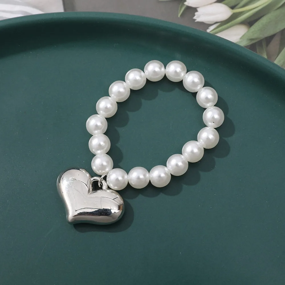 Crafts Dog Toy Heart Necklace Silver 6/8mm Dog Doll Pearl Collars Elastic Cute BJD Dolls Mini Pearl Chain Doll Decoration