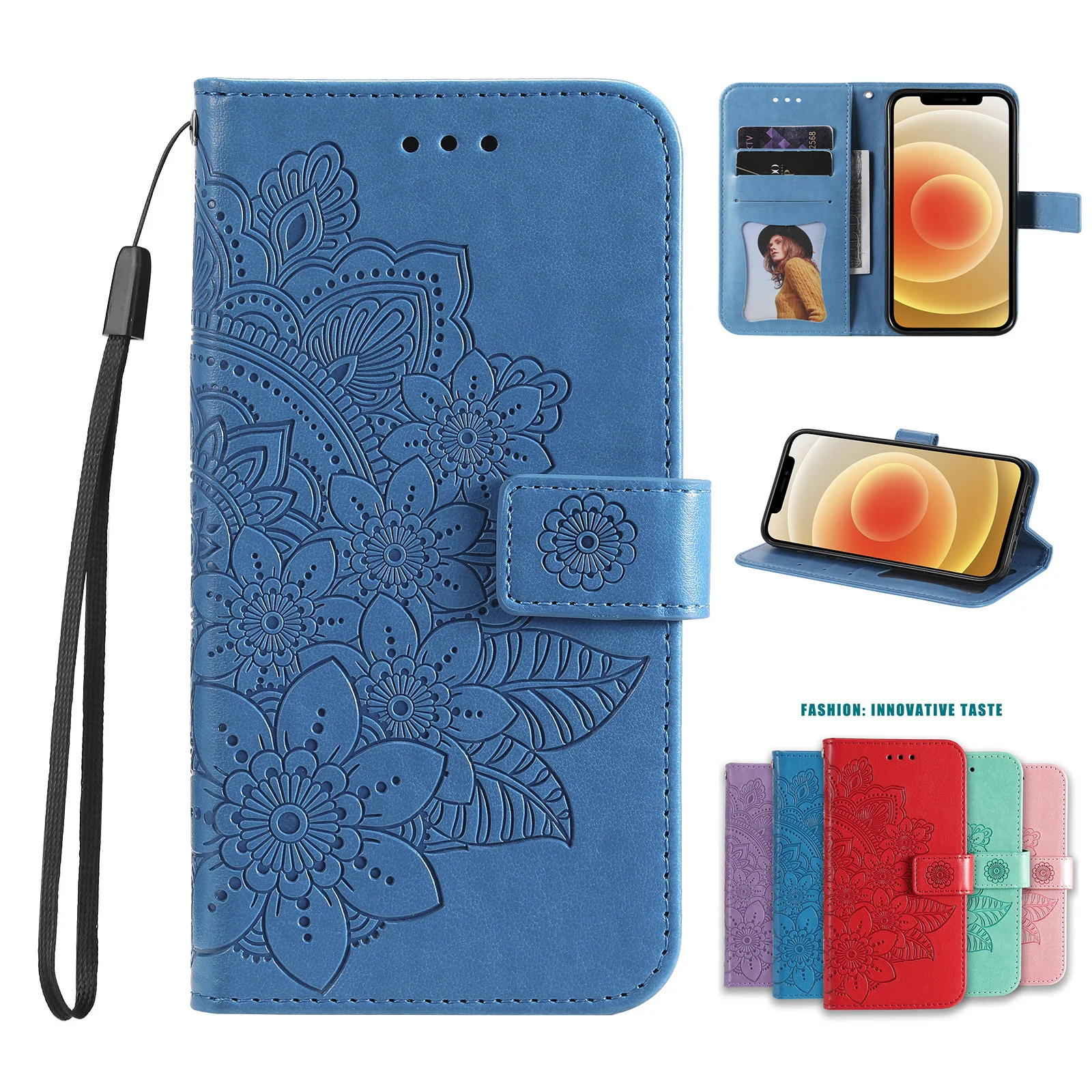 Sunflower Luxury Leather Flip Case with Card Slots & Wrist Strap Wallet Cover
