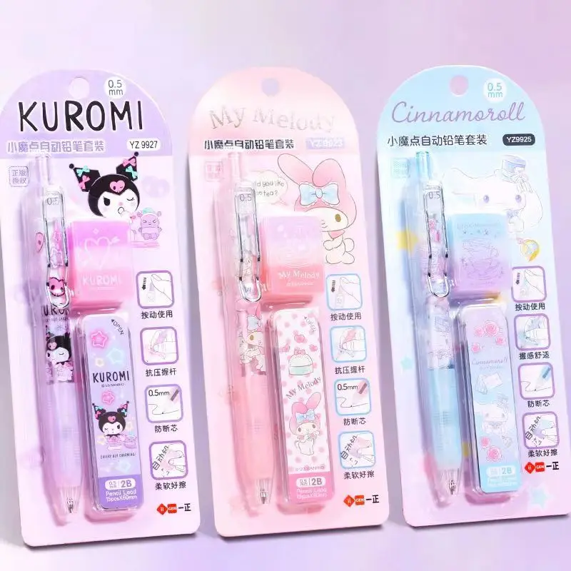 Sanrio Mymelody Kuromi Cinnamoroll Pochacco Mechanical Pencils with Eraser Refills Cute Automatic Pencils Set Stationery Gift mechanical pencil set