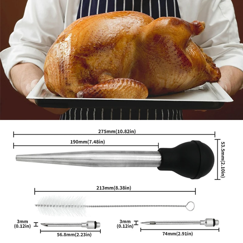 BBQ Meat Syringe Marinade Injector with Stainless Steel Needles Brush bbq grill accessories