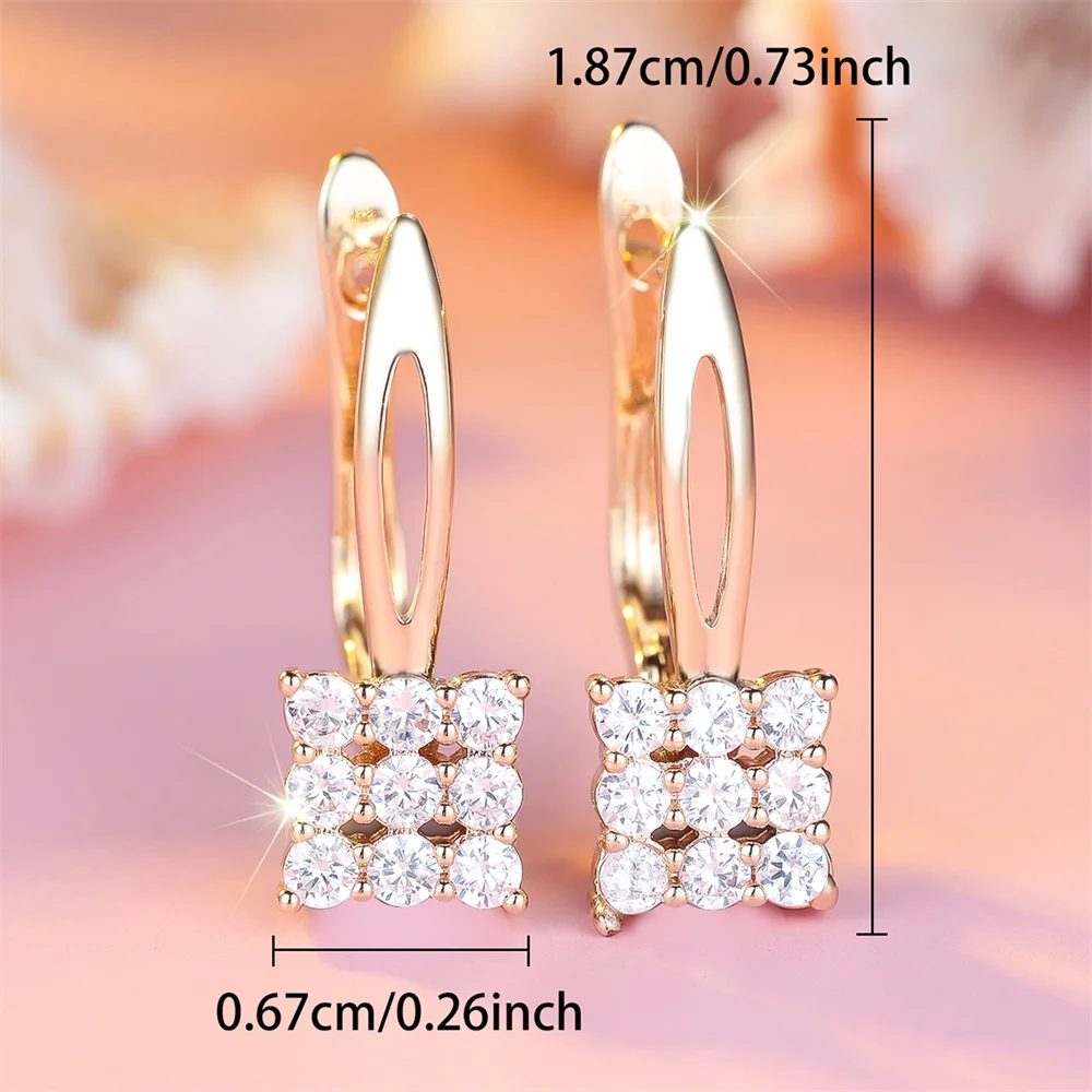 White Zircon Small Round Stone Square Hoop Earrings For Women Vintage Gold Color Fashion Ear Buckle Wedding Jewelry Party Gifts