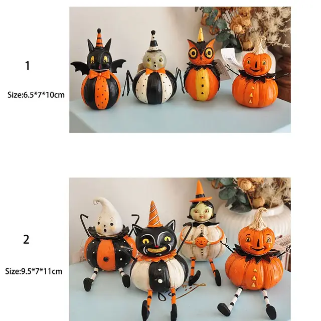 Halloween Dekoráció Macska Sütőtök Szellem Szórakoztató Jelenet Retro Kézzel Készített Festett Fekete Ajándék Szobor Kreatív Gyanta - Image 4