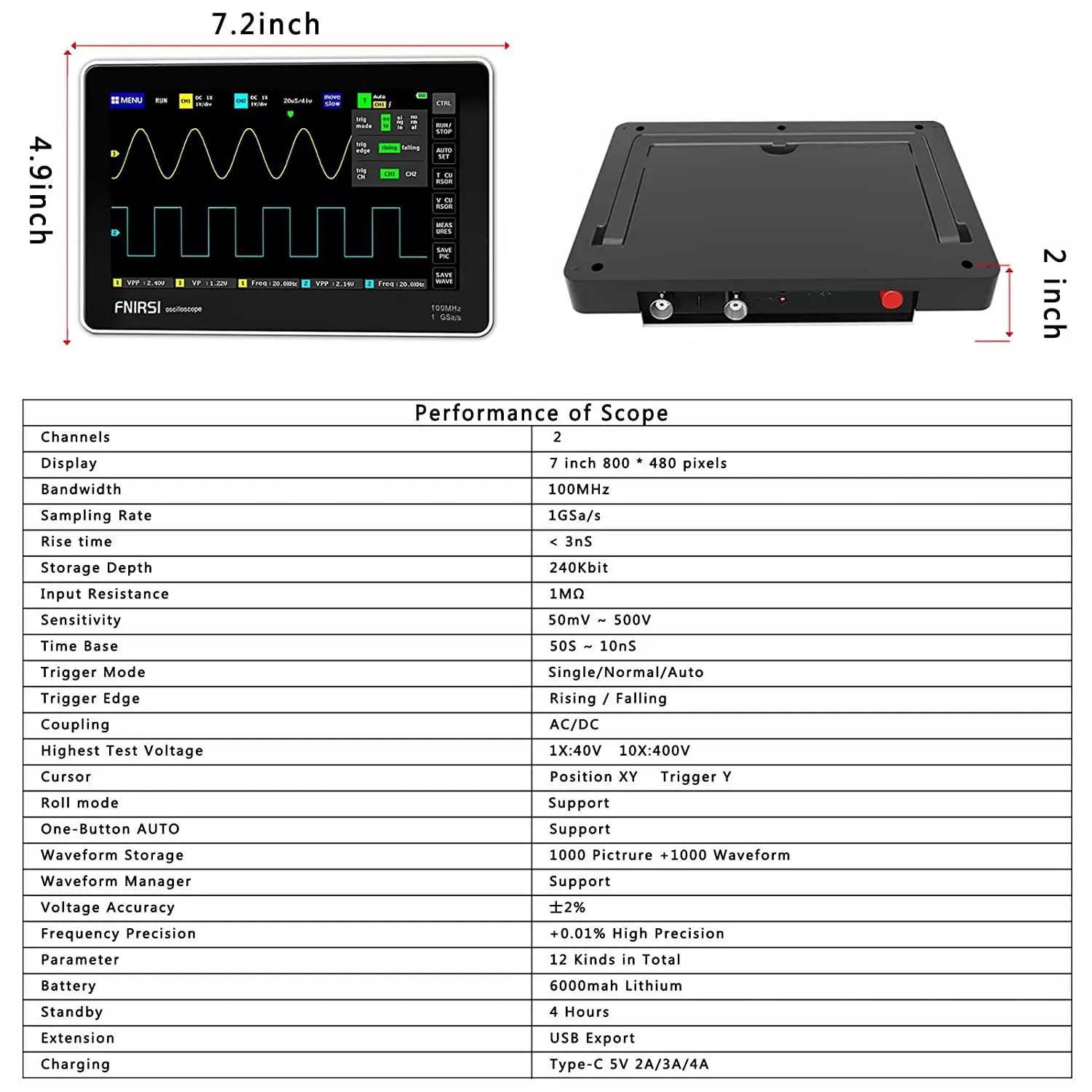 FNIRSI-1013D Digital Oscilloscope Dual Channel 100M Bandwidth 1GS Sampling Rate Mini Tablet Digital Oscilloscope