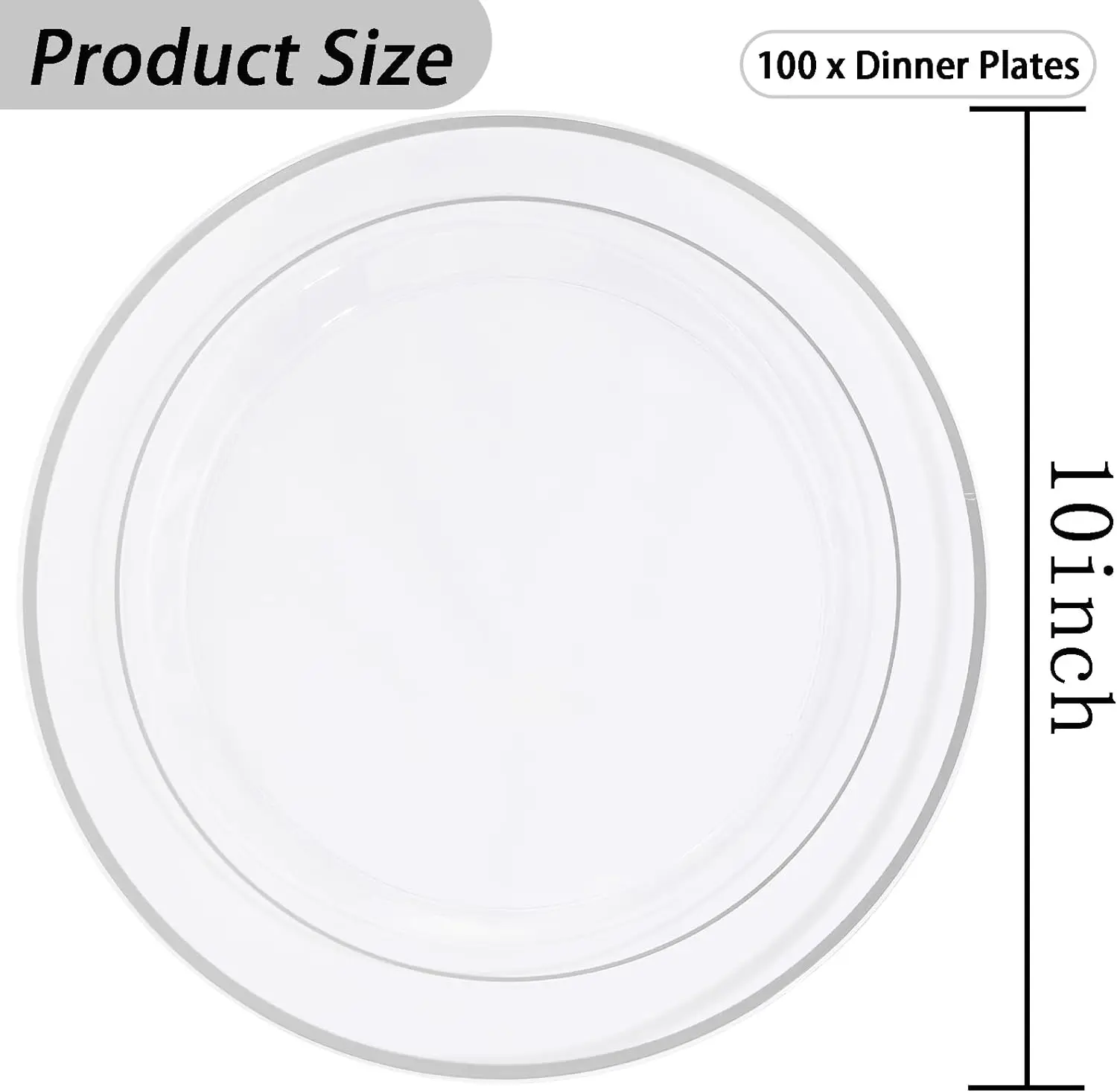 100PCS Clear Silver Plastic Plates, Clear Plates With Silver Rim 10 Inch, Dinner Plates Fancy