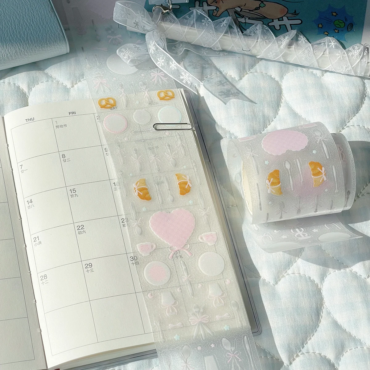 반짝이는 모래 스티커 테이프 첫 눈 투명 데코 스크랩북 스티커 테이프 버블 도트 귀여운 스티커