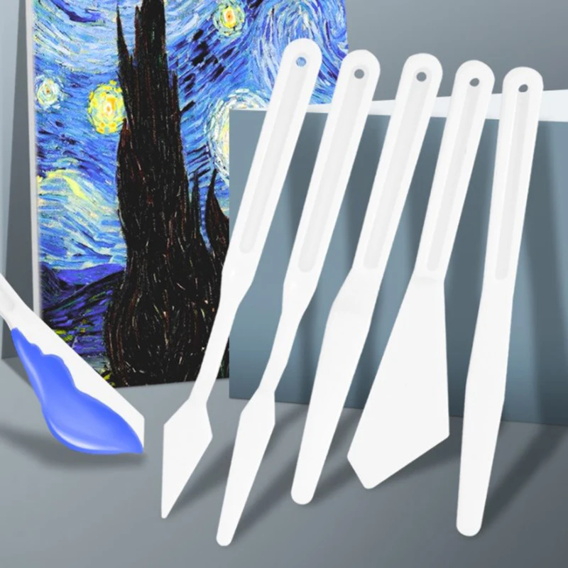 

5PCS/set Mixed Plastic Palette Knife Set Scraper Spatula Shove Knife Painting Artist Oil Painting Watercolor Tools For Students