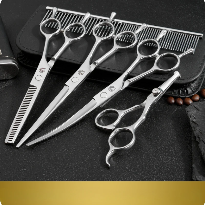 Pet Grooming Scissors Set All Steel Upturned Downward Curved Thinning Scissors 6 7 Inch Dog Teddy Hair Clippers