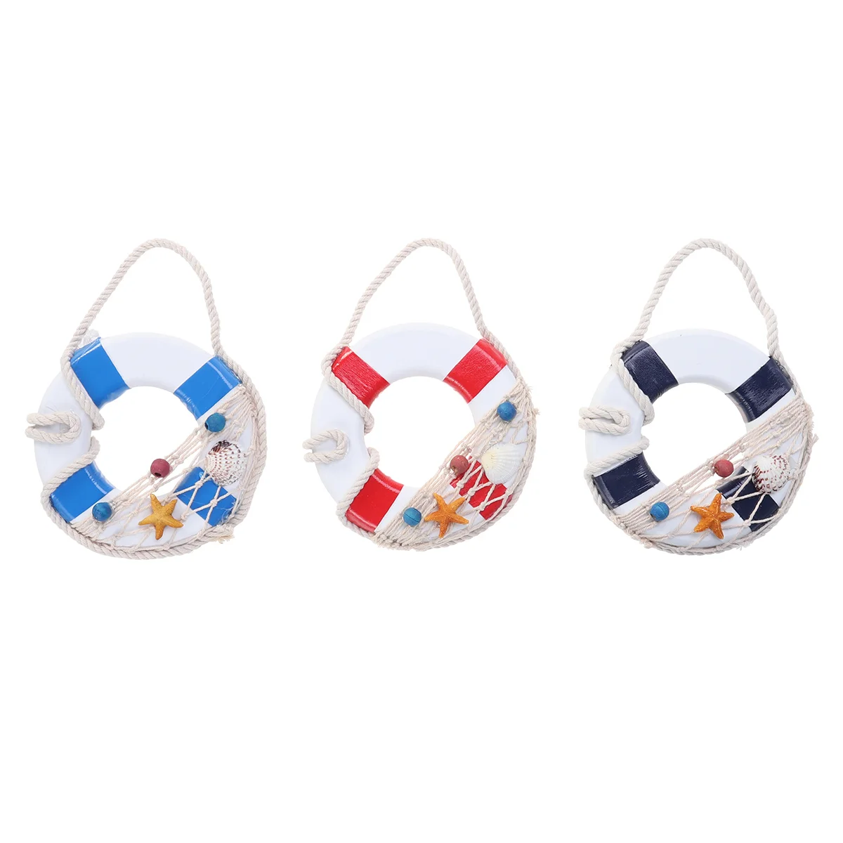 3pcs Mediterranean Style Creative Wooden Mini Life Buoy Ring Shape Door And Wall Hanging Ornaments Decoration And Crafts 3