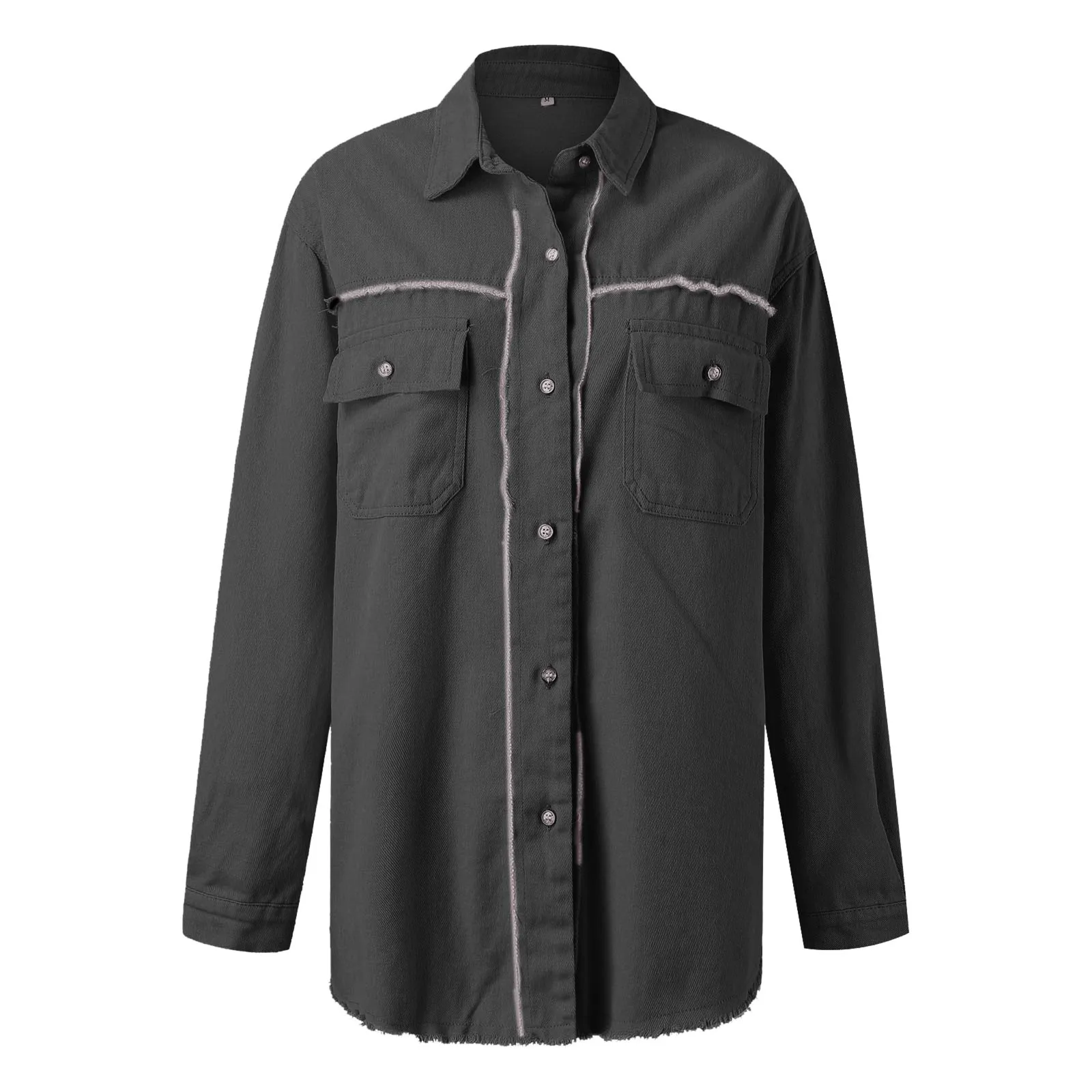 

2023 New Autumn/Winter Cardigan Solid Color Single Breasted Washable Casual Denim POLO Collar Shirt Coat For Women Streetwear