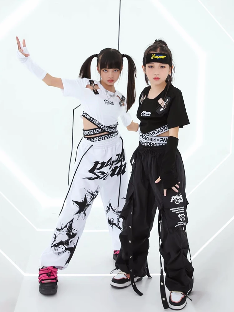 Jazz-Dance-Costume-for-Girls-White-Black-Crop-Tops-Fashion-Pants-Hip ...