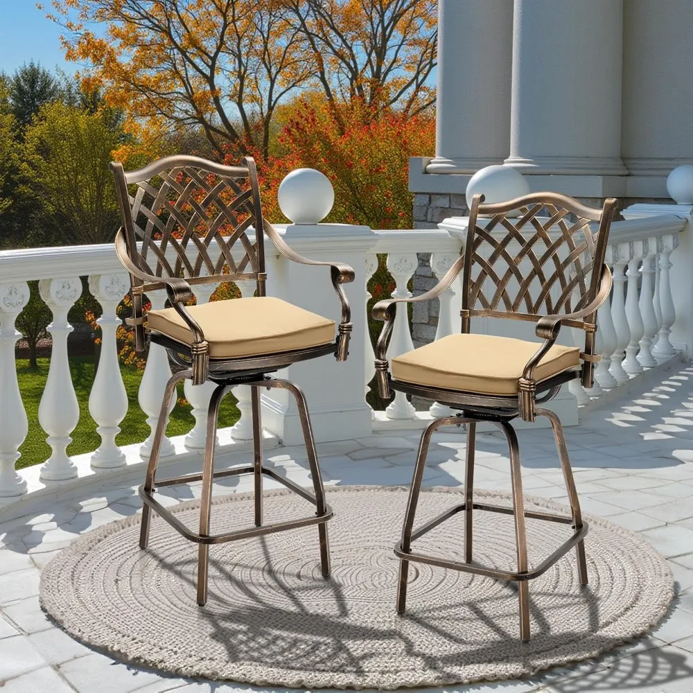 Outdoor Swivel Bar Stools Set of 2 – Cast Aluminum, All-Weather 2