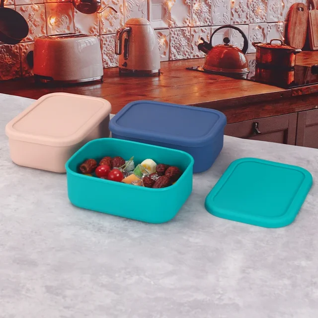 Boîte à lunch Bento réutilisable et résistante aux fuites Contenant en silicone rigide pour adultes et adolescents Contenant de préparation de repas sans BPA 6