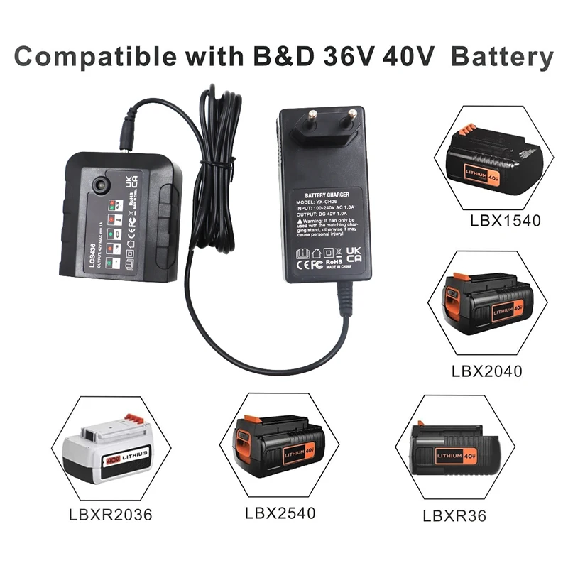 LCS436 LCS36 LCS40 Battery Fast Charger For Black Decker 36V 40V Max Lithium Ion Battery LBX1540 LBX2040 LBX2540 LBXR36 LBXR2036