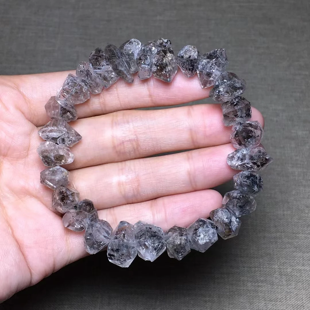 

Natural Black Rutilated Quartz Herkimer Diamond Bracelet 10*14mm Faceted Clear Beads Crystal For Woman Man Jewelry AAAAAAA