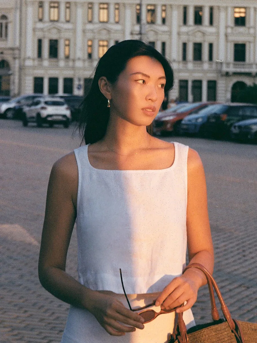 Bornladies Summer New Cotton Linen Half Skirt Set Women's Square Neck Chic Short Vest Casual 2-Piece Set Split Long Skirt Suits