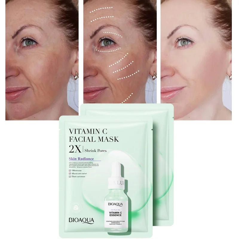 

2PCS Vitamin C Facial Mask Whitening Remove Melasma Serum Fade Acne Spots Hydrating Oil Control Brighten Smooth Korean Skin Care
