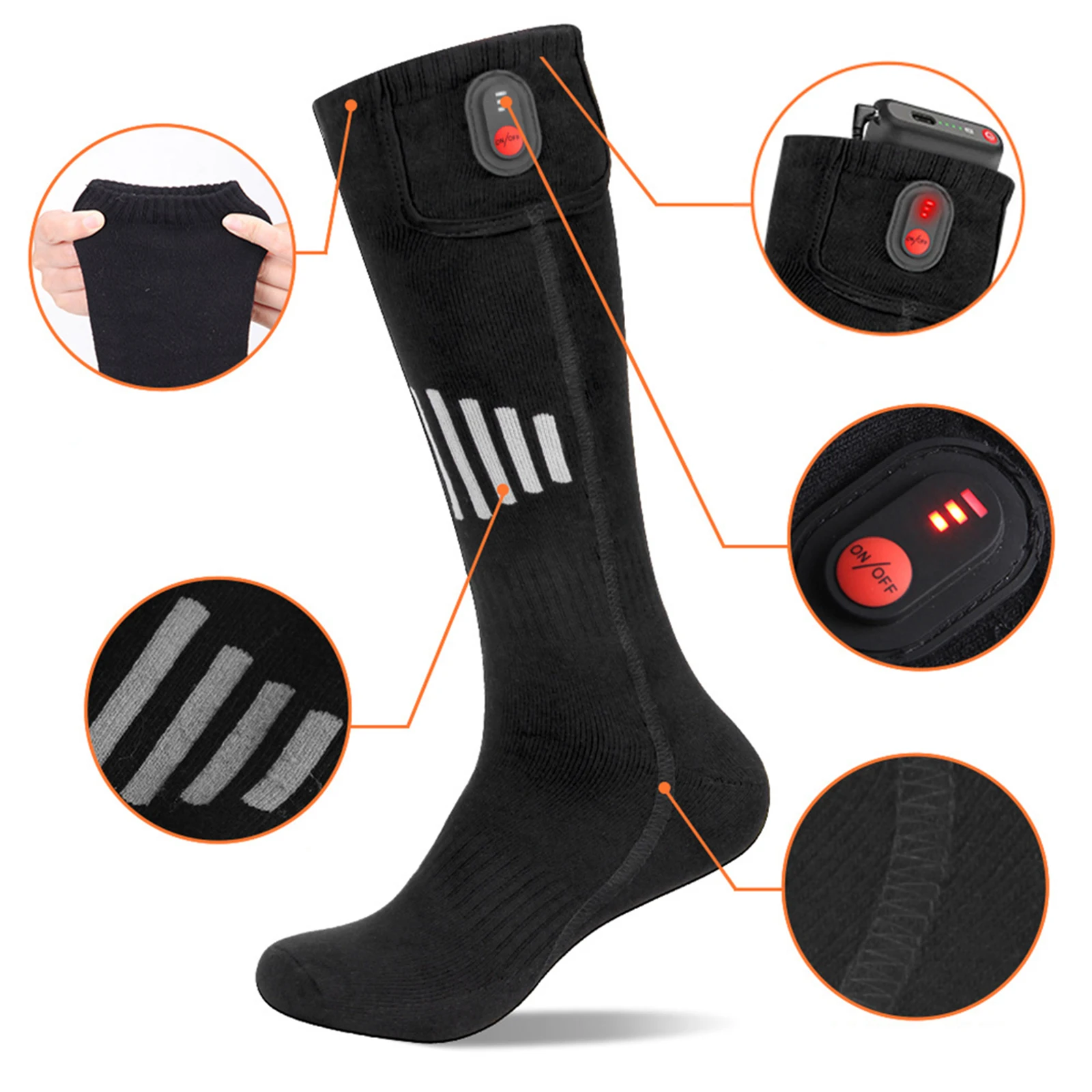Winter Heated Socks Thermal Stretchy Stockings Unisex Heating Foot Warmer Electric Socks Warm Skiing 35 to 55&deg;C No Battery