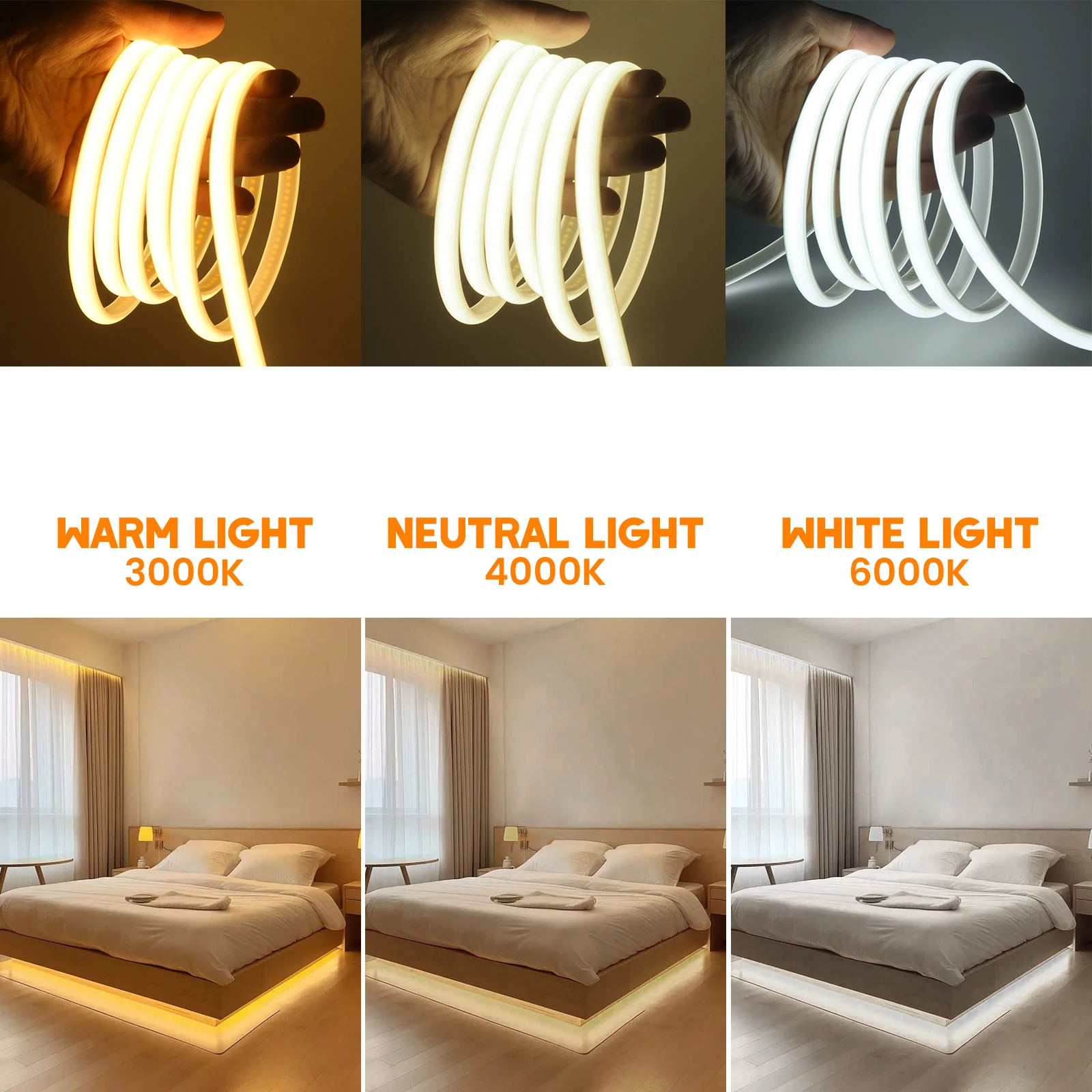 COB LED 스트립 220V 방수 고휘도 288LED/m LED 스트립 (스위치/디머 및 플러그 포함) 가정 정원 장 플렉시블 테이프
