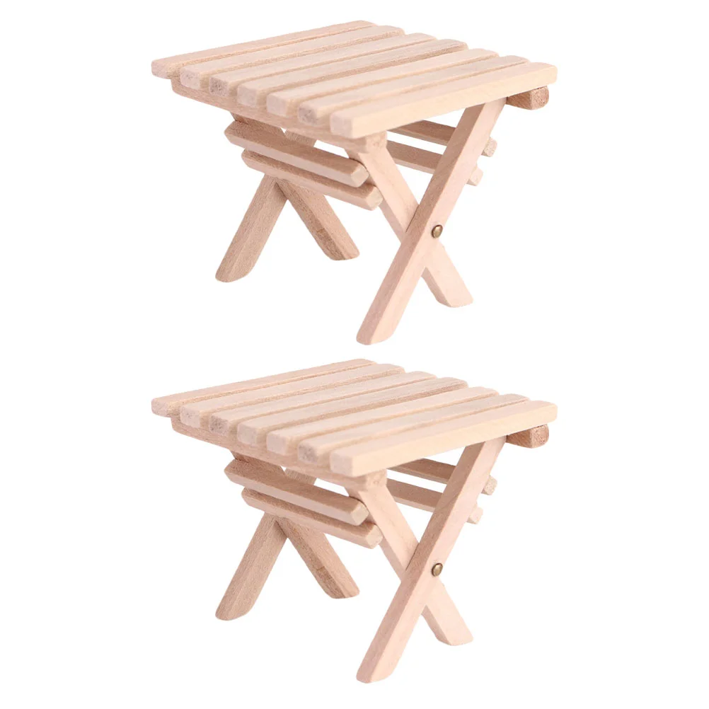 2Pcs Wooden Mini Foldable Table Models Exquisite Mini Furniture Mini House Decor 2pcs 2 inches 2 5 inches 3 inches stainless steel flat hinge cabinet doors windows wooden box hinge