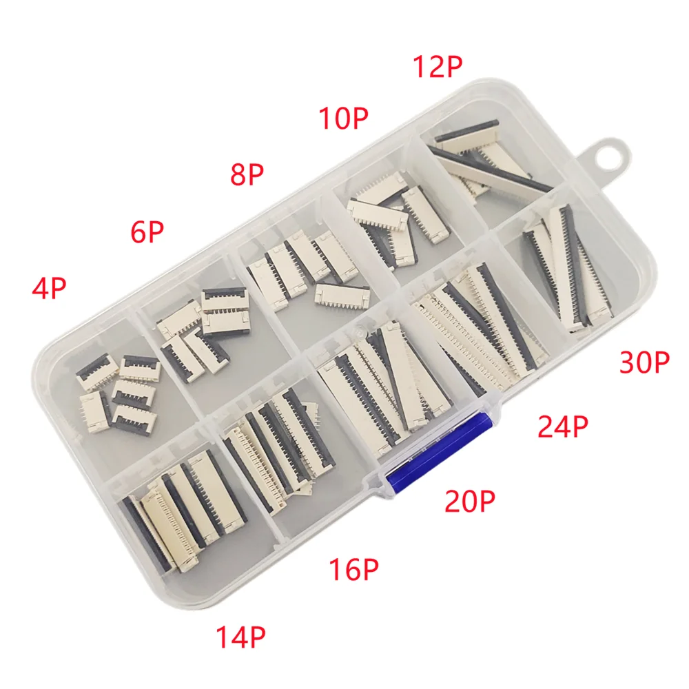 Prise à clapet pour nappe FPC FFC pas 1.0mm, contacts dorés visibles