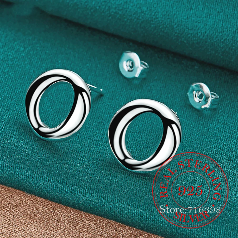 925SterlingSilverRoundOStudEarringForWomanFashionCharm