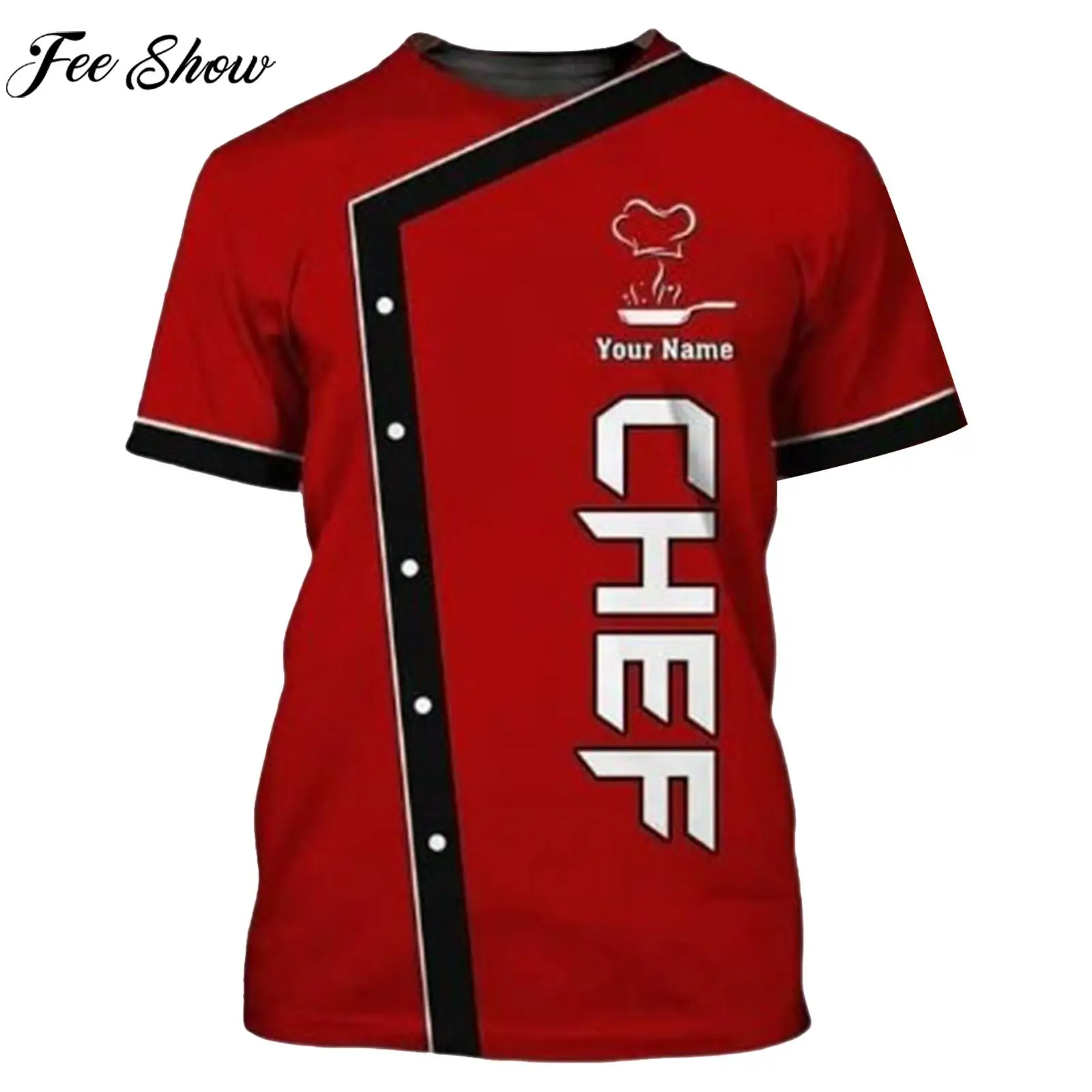 Chef Uniform Men Short Sleeve 3D Print T-shirt Cook Food Service Tops Hotel Restaurant Kitchen Canteen Cake Shop Bakery