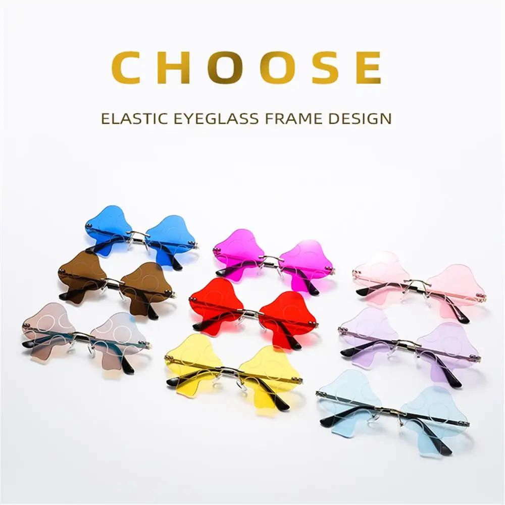 Halloween Party Favor Mushroom Glasses Rimless Fun Irregular Sunglasses for Women Mushroom Shape Sun Glasses