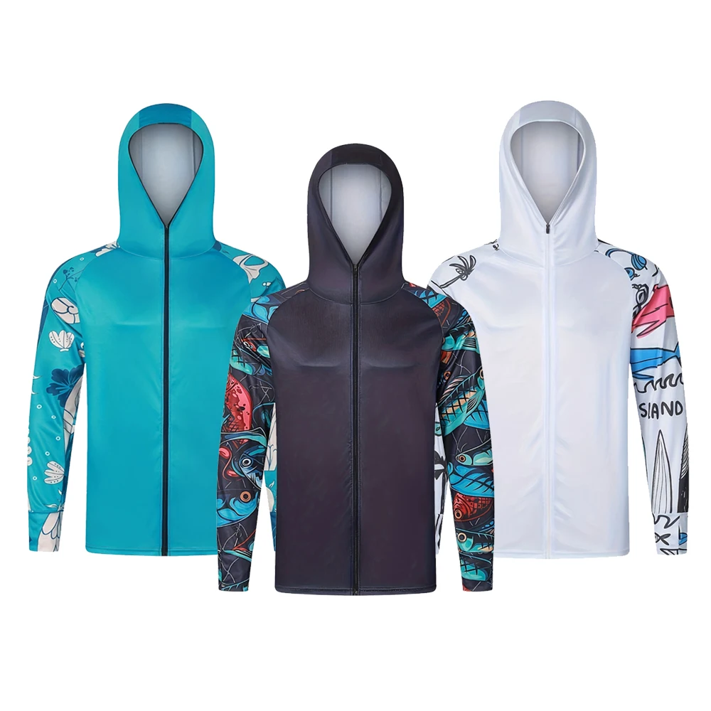 Fishing Shirt Fishing Clothes Sunscreen Jacket Fishing Wear Sun-Protection Anti-UV UPF 50+ Long sleeved Zipper Hooded Jersey Fishing Hiking Clothes