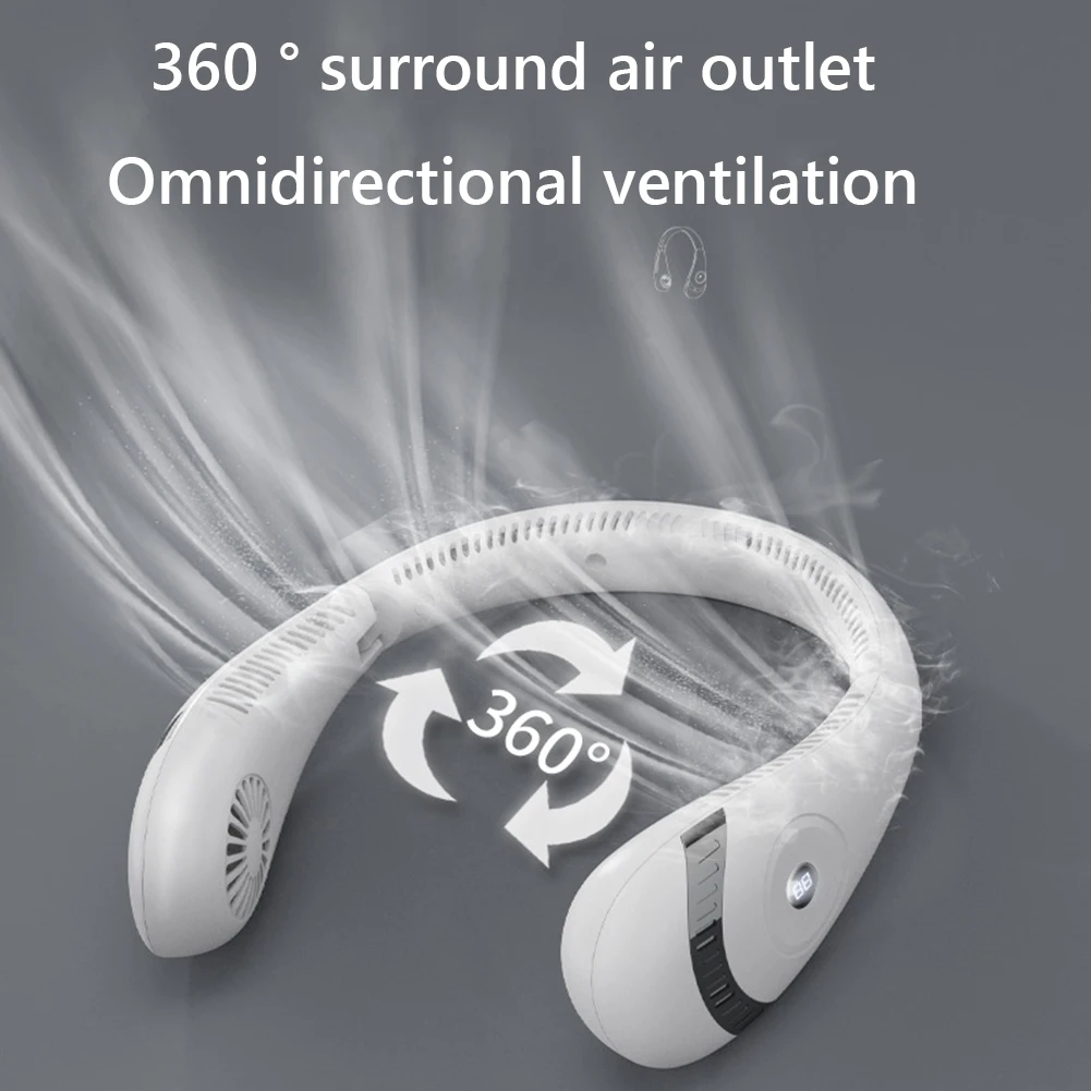 

Portable Neck Fan 5000mAh Foldable Hanging Neck Fan USB Rechargeable Air Cooler Bladeless Mute Neckband Fans for Outdoor Sports