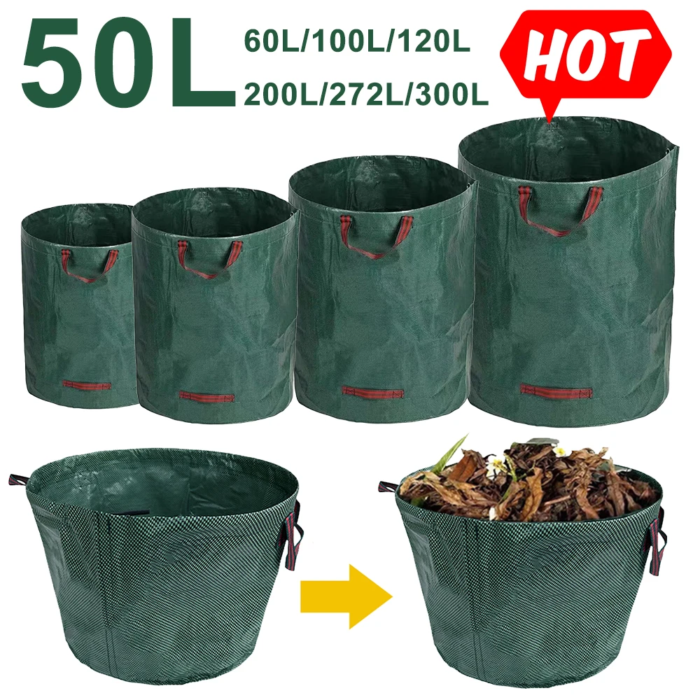 50L-300L Reusable Garden Bag Garden Waste Bag Large Capacity Leaf Sack Light Trash Can Foldable Garden Garbage Waste Container Storage Bag