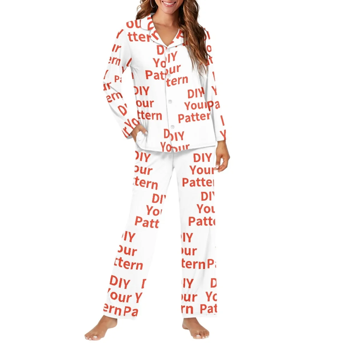 Ihr Bild: Pyjama-Set mit individuellen Knöpfen, DIY Ihr Design, 2 Stück/Set, Herbst-Winter-Damen-Nachtwäsche, modische Pyjamas, Party-Nachtwäsche – Detail 4