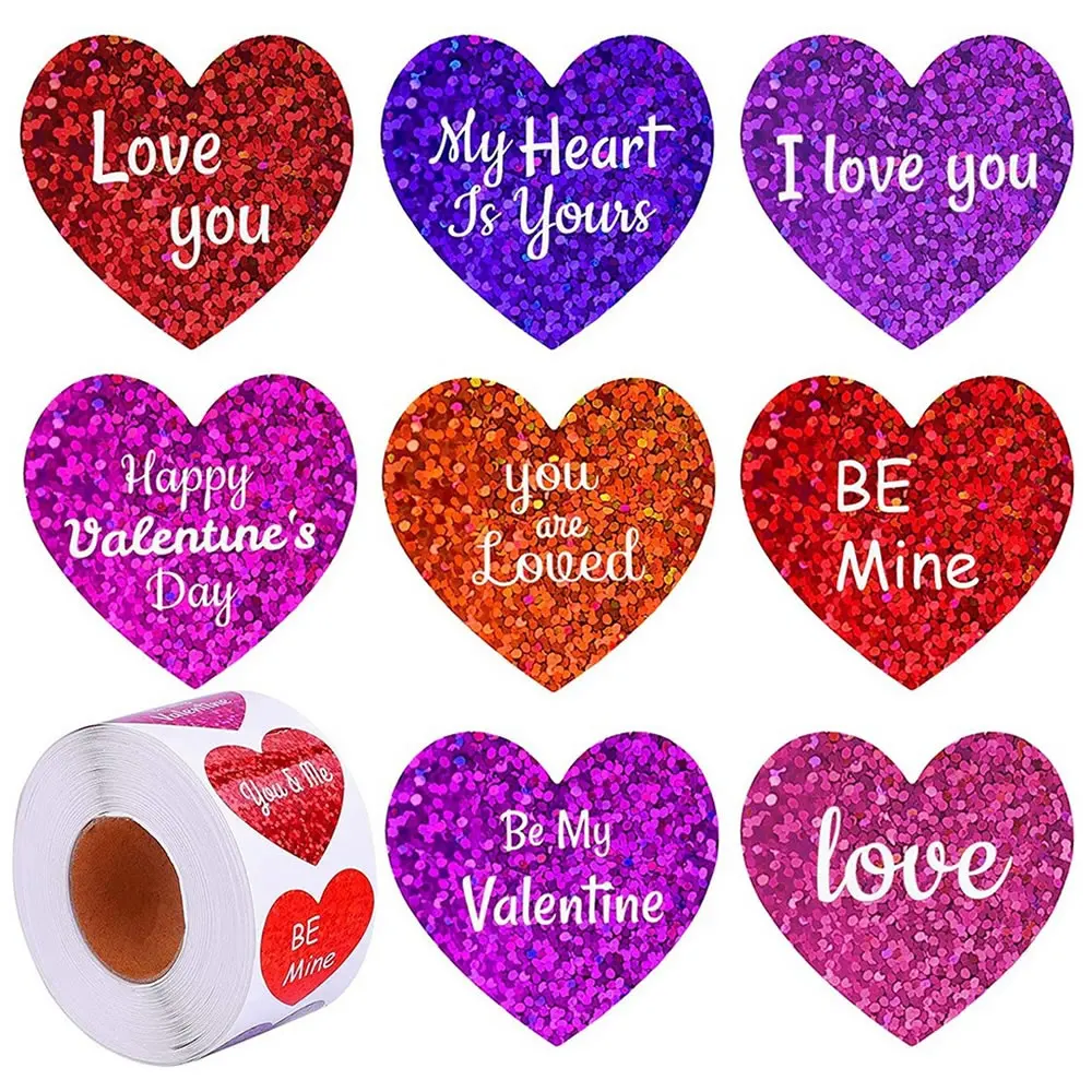 50-500pcs/roll 1 Inch Blessing Tape Label Heart-shaped Cute Stickers DIY Gift Wrapping 8 Patterns Wholesale Craft Supplies
