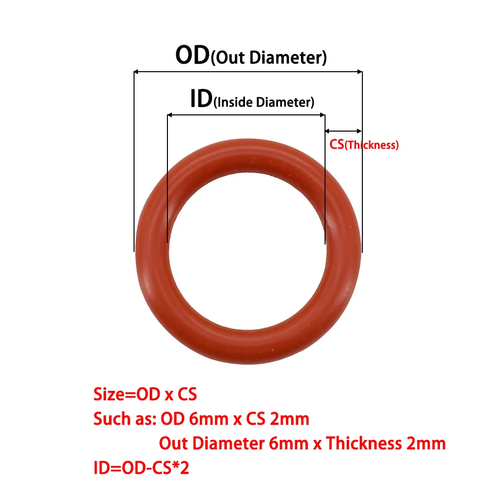 Thickness CS 1mm 2mm 3.1mm Washers Red Silicone VMQ O Ring Gasket Food Grade Sealing Waterproof Insulated Rubber Silicon o-rings