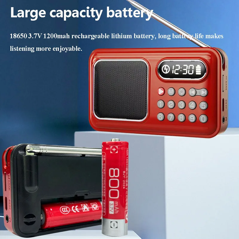 Mini Pocket FM Radio Portable Rechargeable Radios Receiver Wireless Bluetooth Speaker TF Card USB Music Player Power off Memory
